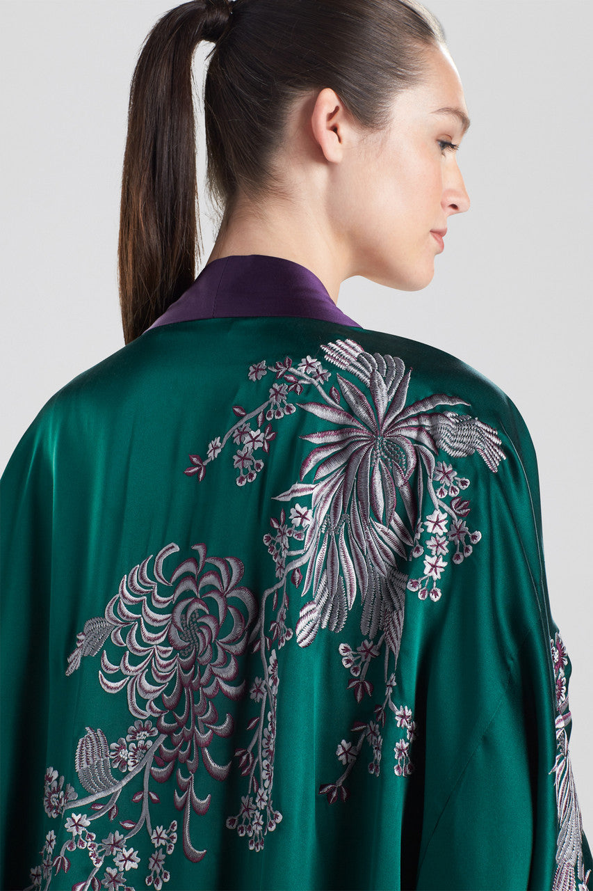 NATORI Buy Chinoiserie Embroidery Silk Robe in Juniper Online