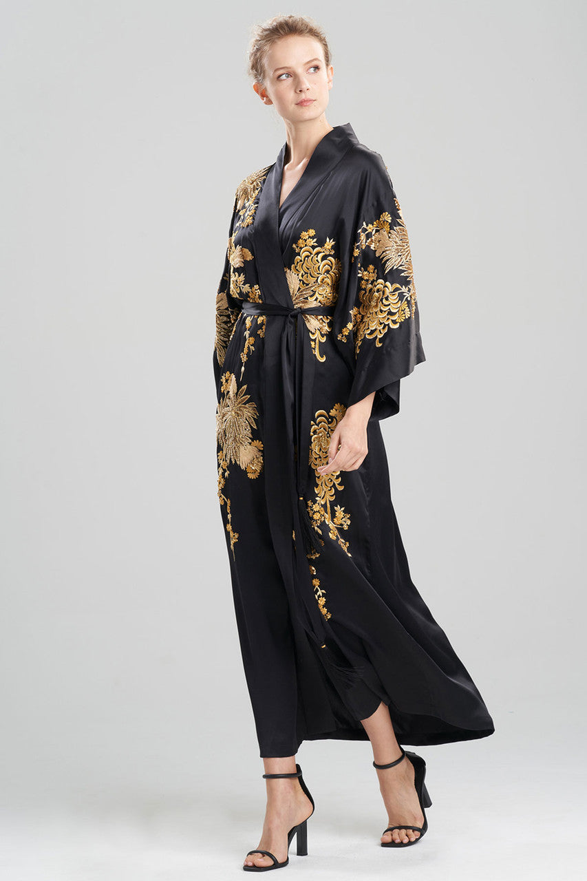 NATORI Buy Couture Floral Embroidery Silk Robe in Black Online