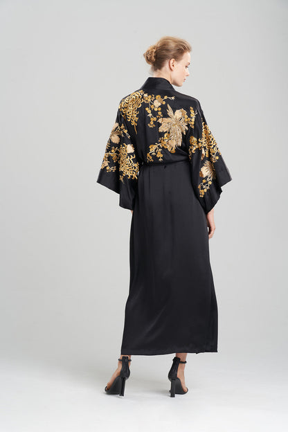 NATORI Buy Couture Floral Embroidery Silk Robe in Black Online