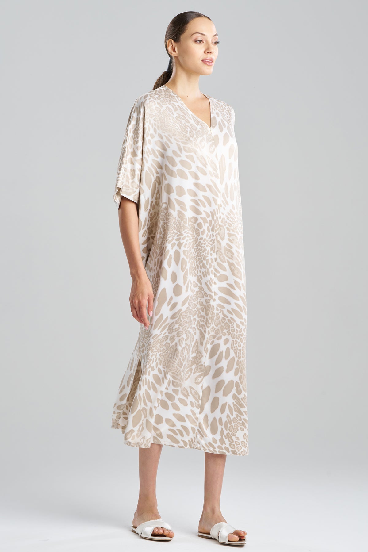 NATORI Buy Luxe Leopard Zip Caftan in Sand Taupe Online