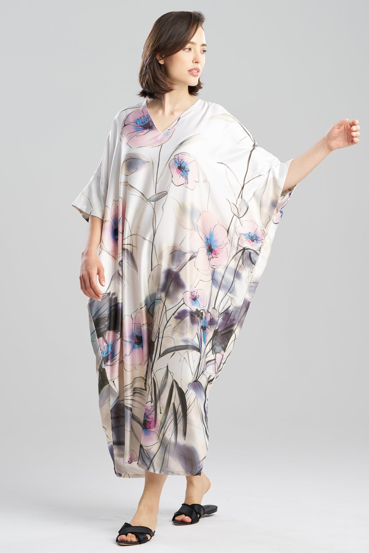 NATORI Hiyaku Printed Charmeuse Caftan