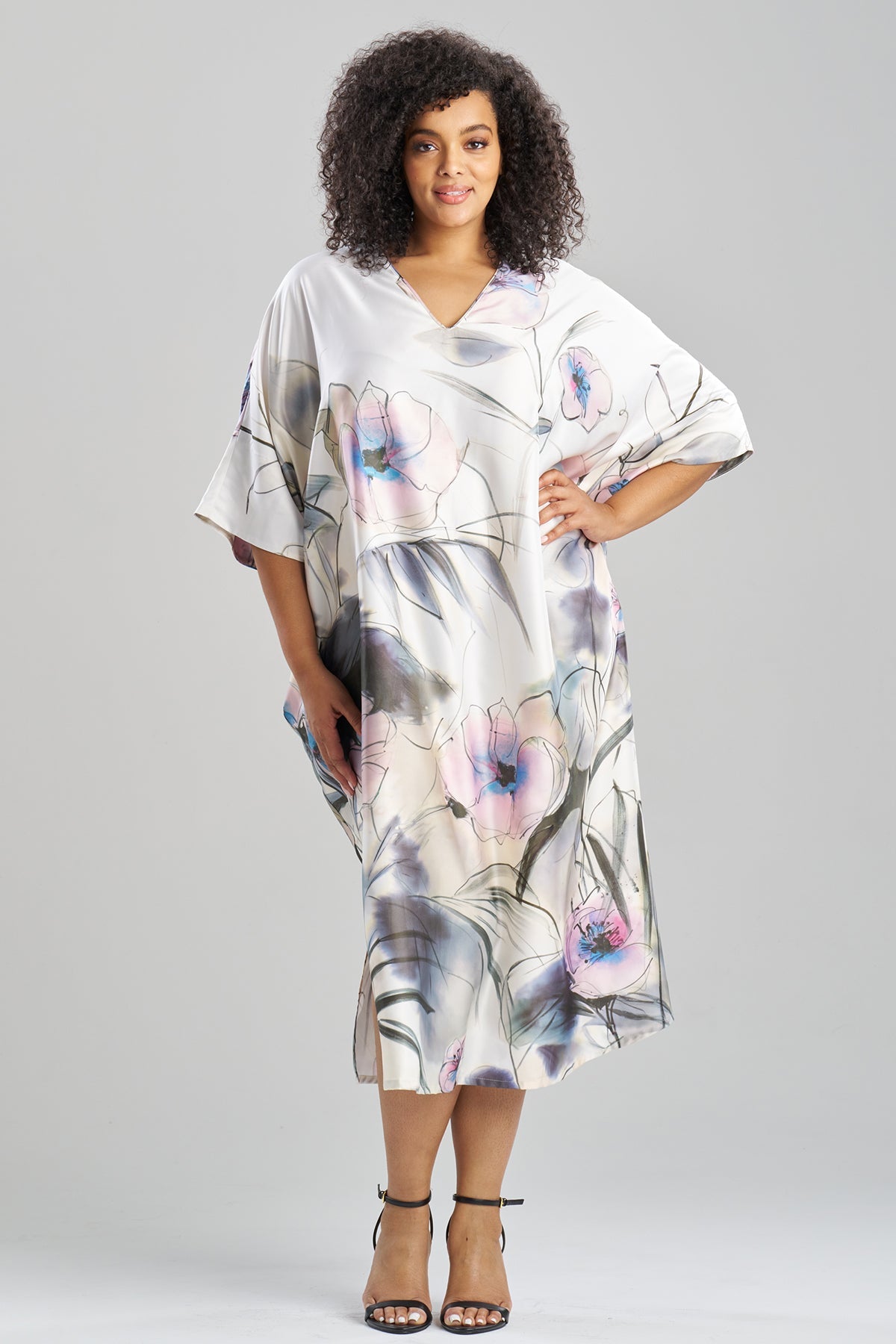 NATORI Hiyaku Printed Charmeuse Caftan
