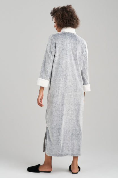 NATORI Buy Frosted Cashmere Mandarin Zip Lounger in Black Online