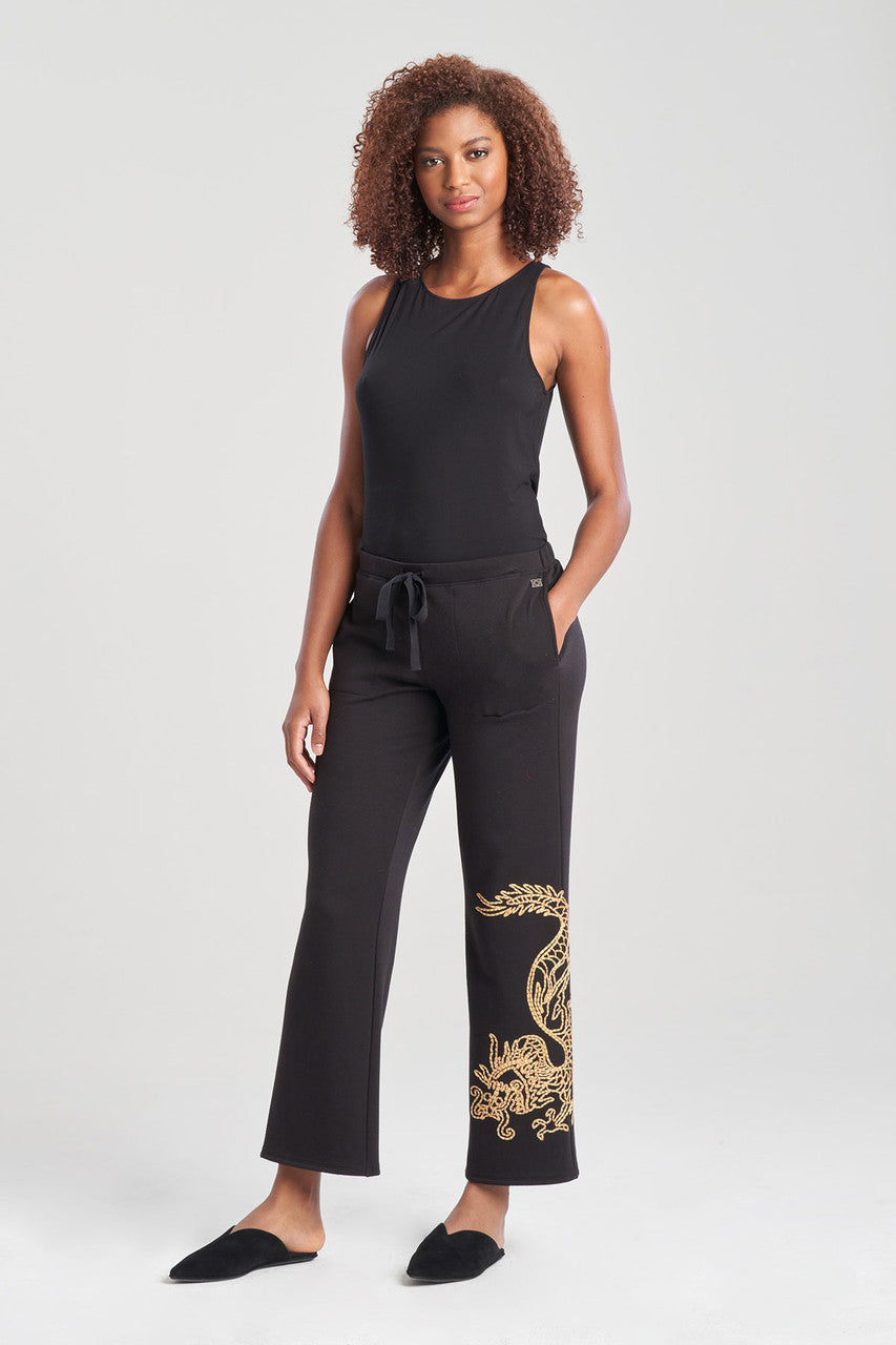 NATORI Buy Cocoon Embroidered Dragon Straight Leg Pants in Black Online