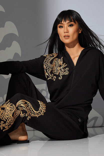 NATORI Buy Cocoon Embroidered Dragon Straight Leg Pants in Black Online