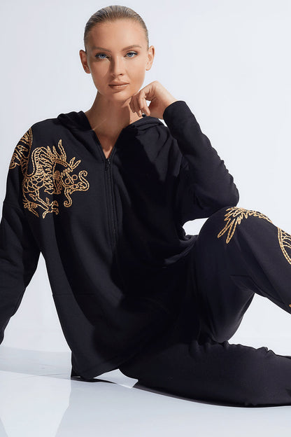 NATORI Buy Cocoon Embroidered Dragon Hoodie in Black Online