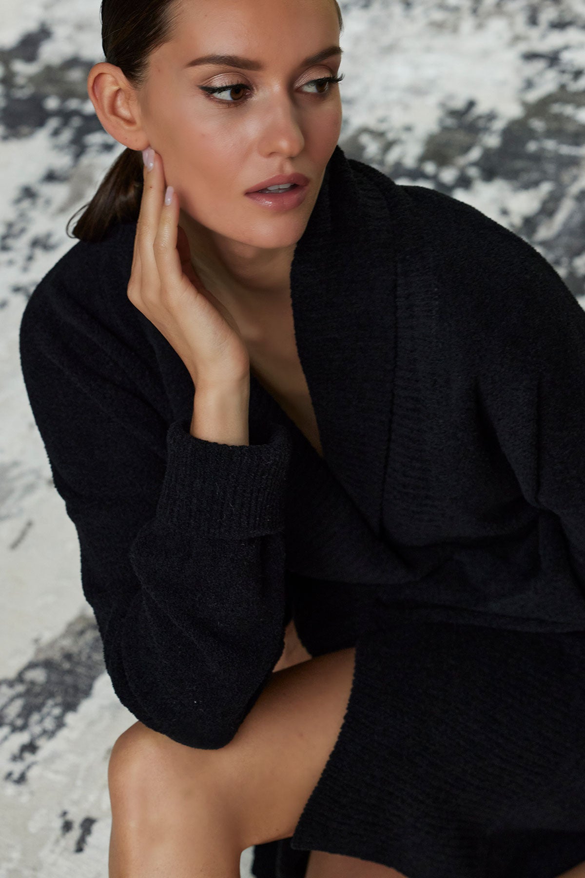 NATORI Buy Aura Solid Chenille Cardigan in Black Online