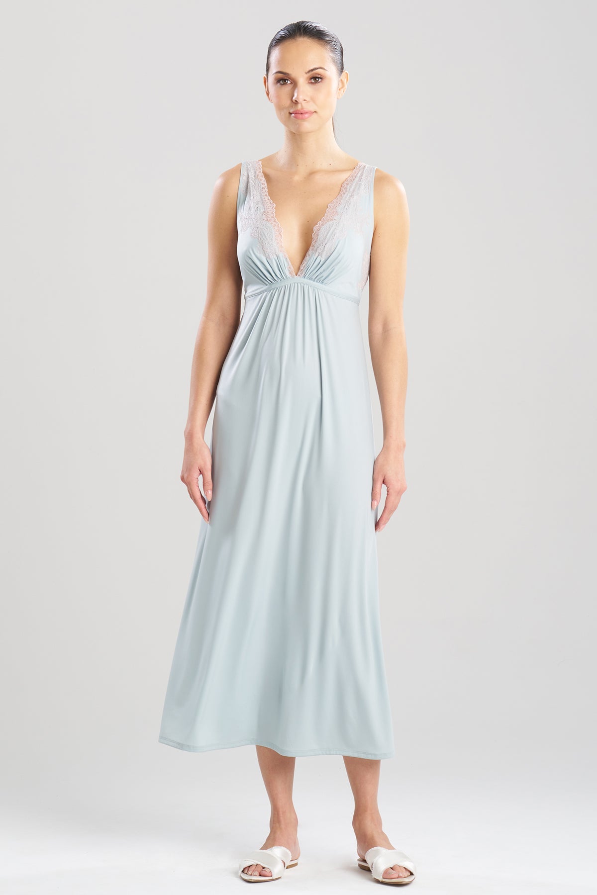 NATORI Enchant Lace Applique V-Neck Slip Dress