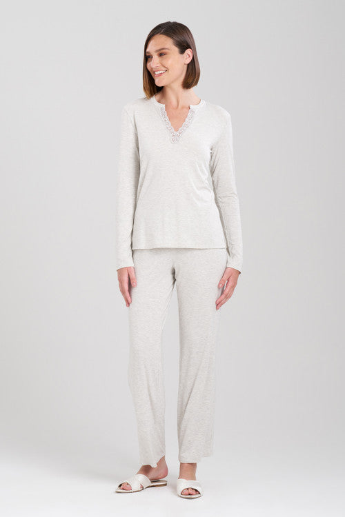 NATORI Buy Feathers Essentials Lenzing™ Ecovero™ Viscose Lace Applique PJ in Heather Pebblestone Online
