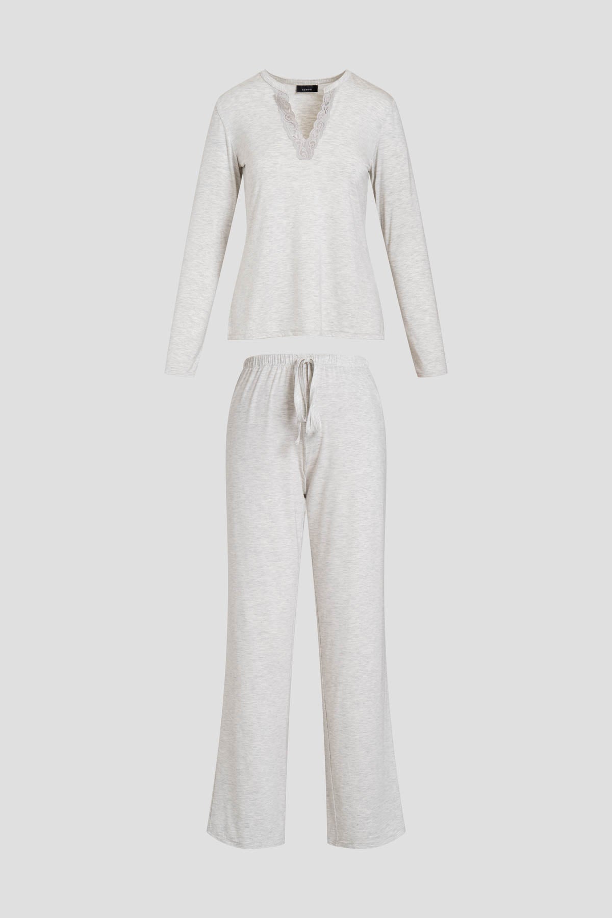 NATORI Buy Feathers Essentials Lenzing™ Ecovero™ Viscose Lace Applique PJ in Heather Pebblestone Online