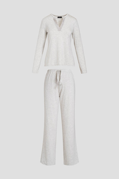 NATORI Buy Feathers Essentials Lenzing™ Ecovero™ Viscose Lace Applique PJ in Heather Pebblestone Online