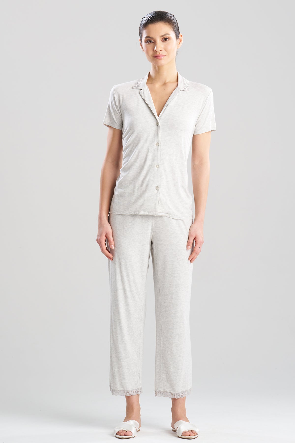 NATORI Buy Feathers Essentials Lenzing™ Ecovero™ Viscose Lace Applique Trim PJ in Light Heather Grey Online