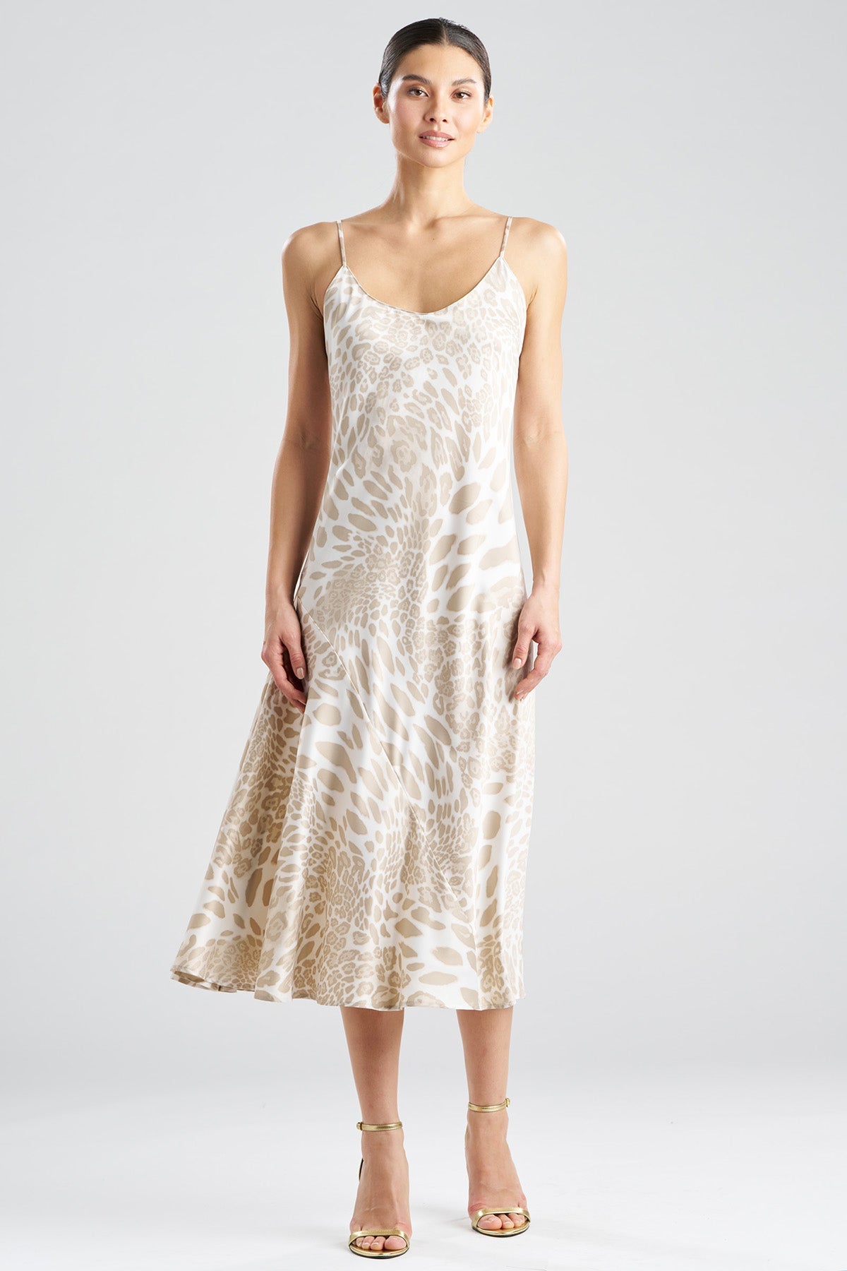 NATORI Luxe Leopard Scoop Neck Slip Dress