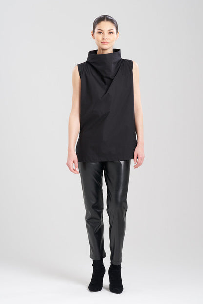 NATORI Buy Cotton Poplin Funnel Neck Top in Black Online