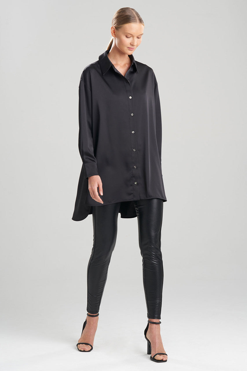 NATORI Buy Luxe Charmeuse Shirt in Black Online