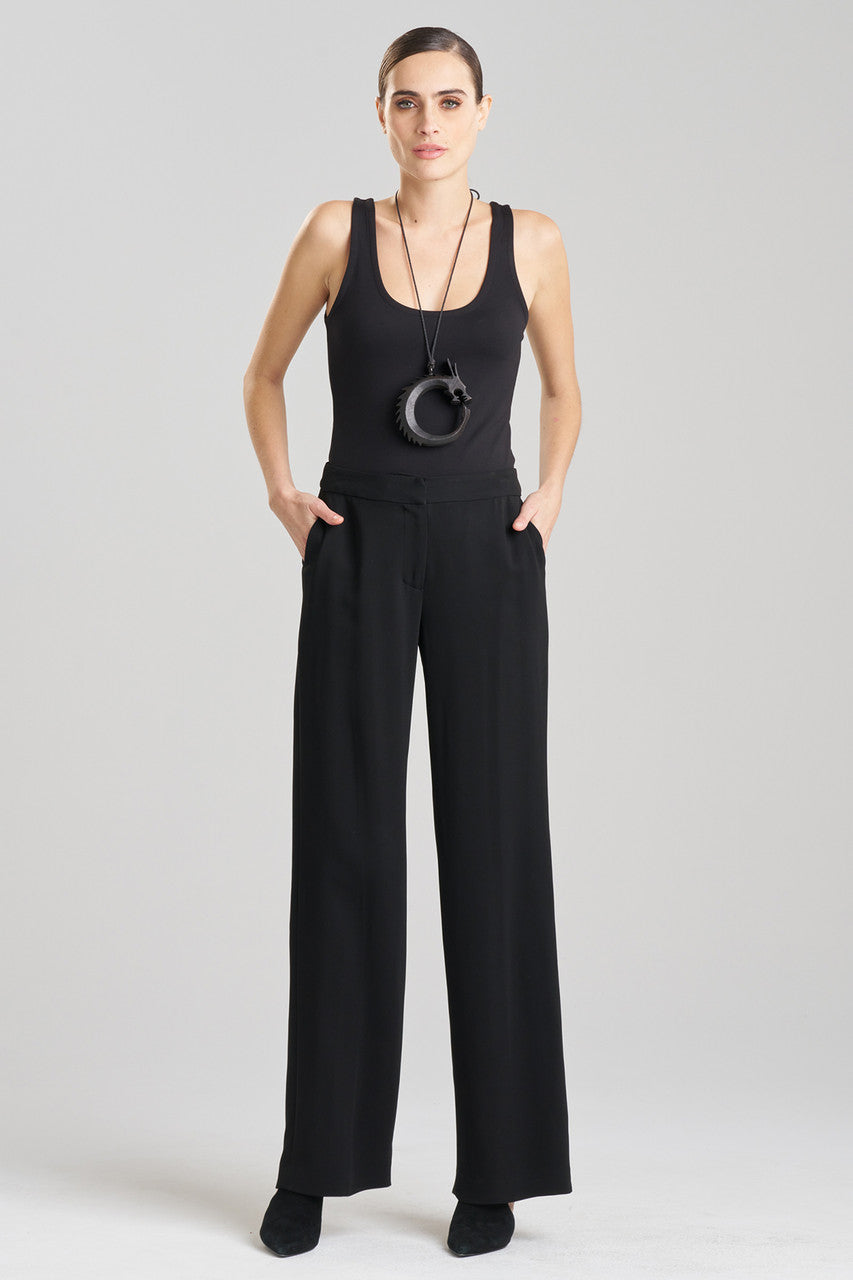 NATORI Buy Stretch Crepe Straight Leg Pants in Black Online