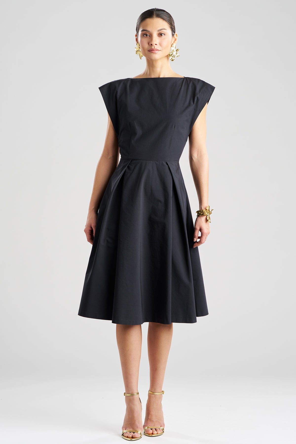 NATORI Tech Cotton Taffeta Fit & Flare Dress