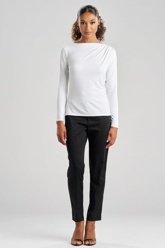 NATORI Feather Lightweight Knit Rouched Long Sleeve Top