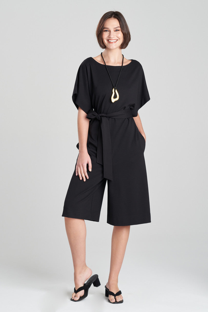 NATORI Buy Light Weight Ponte Belted Jumpsuit in Black Online