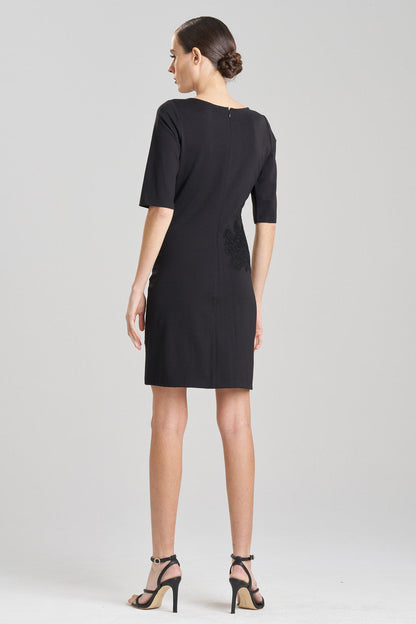 NATORI Buy Light Weight Ponte Embroidered Sheath Dress in Black Online