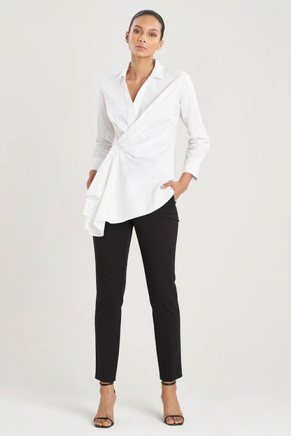 NATORI Buy Cotton Poplin Side Drape Shirt in White Online