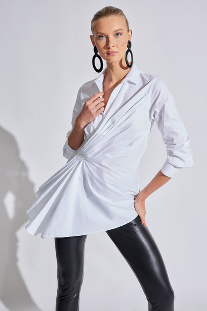NATORI Buy Cotton Poplin Side Drape Shirt in White Online