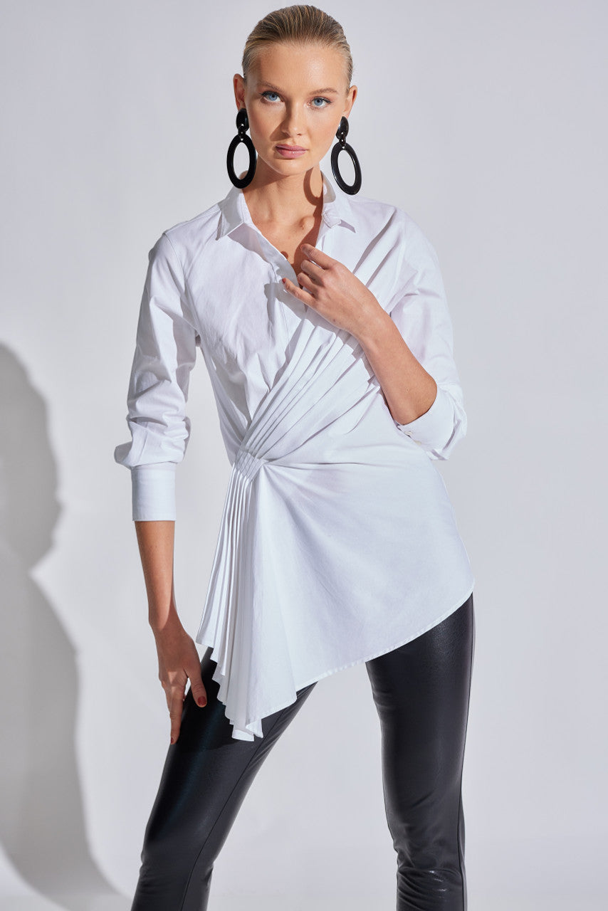 NATORI Buy Cotton Poplin Side Drape Shirt in White Online
