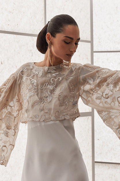 NATORI Buy Couture Piña Embroidered Top in Natural Online