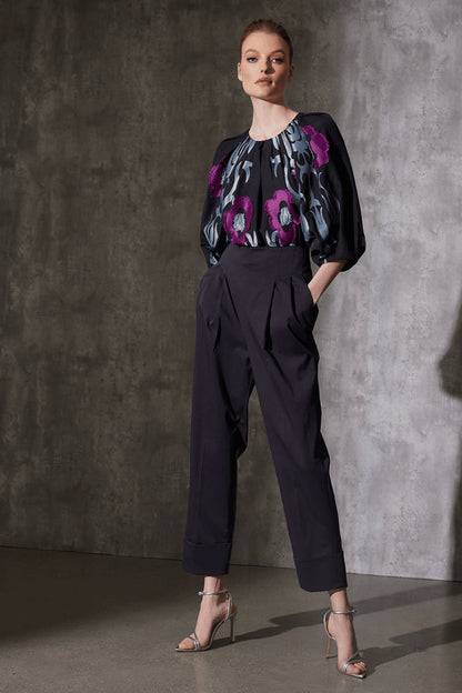 NATORI Buy Suzani Jacquard Top in Black Multi Online