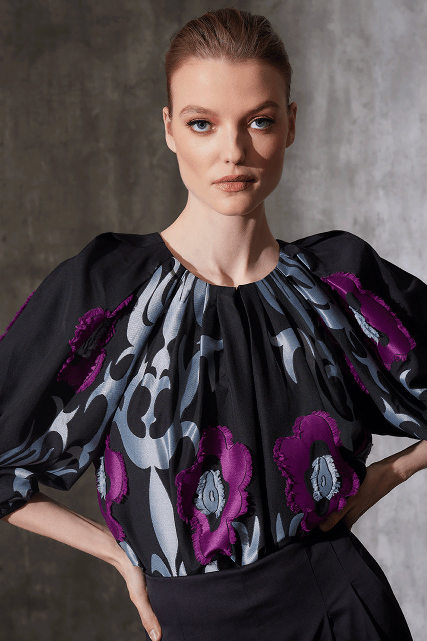 NATORI Buy Suzani Jacquard Top in Black Multi Online