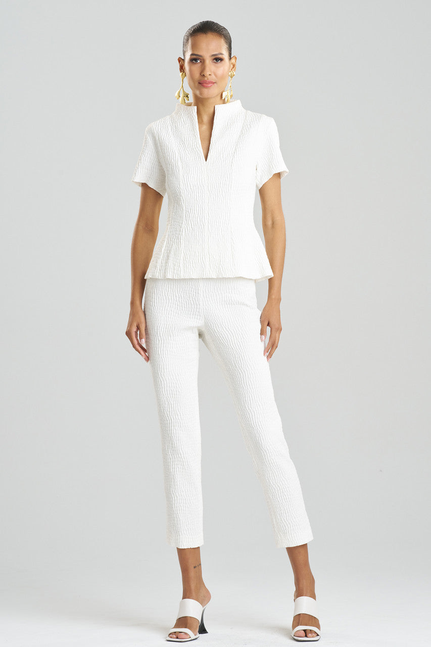 NATORI Buy Textured Cotton Jacquard Pleated Top in White Online