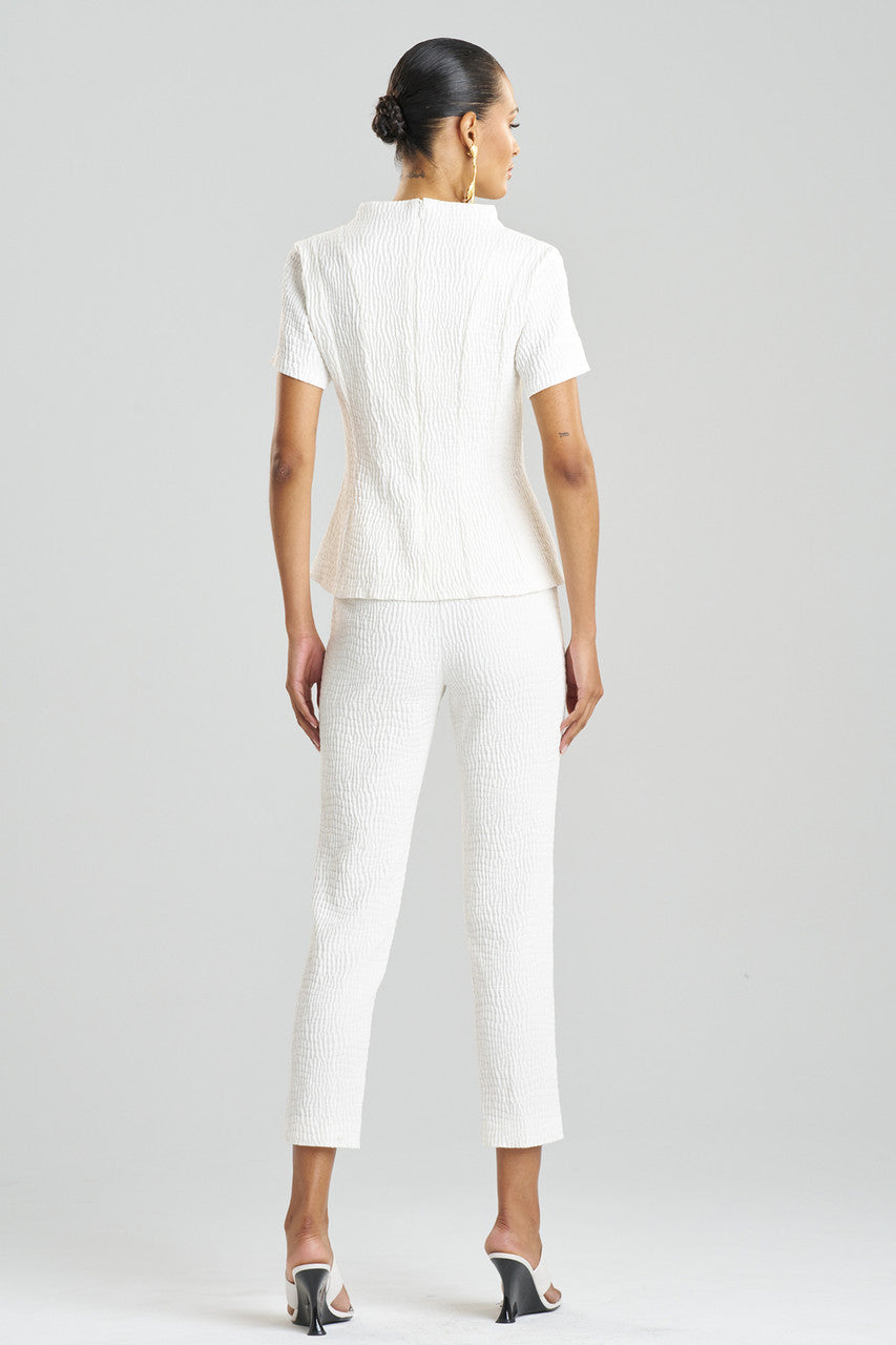 NATORI Buy Textured Cotton Jacquard Pleated Top in White Online