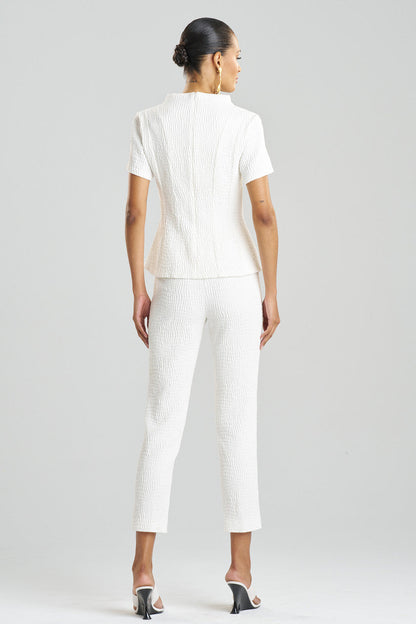 NATORI Buy Textured Cotton Jacquard Pleated Top in White Online