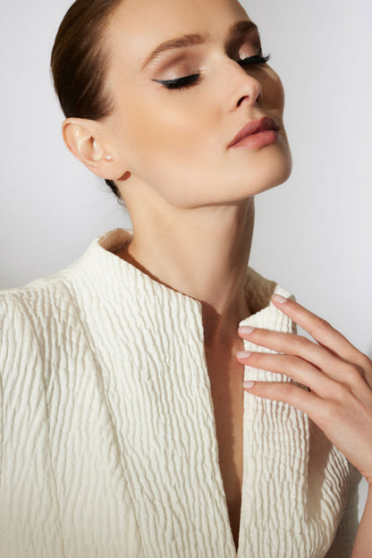 NATORI Buy Textured Cotton Jacquard Pleated Top in White Online
