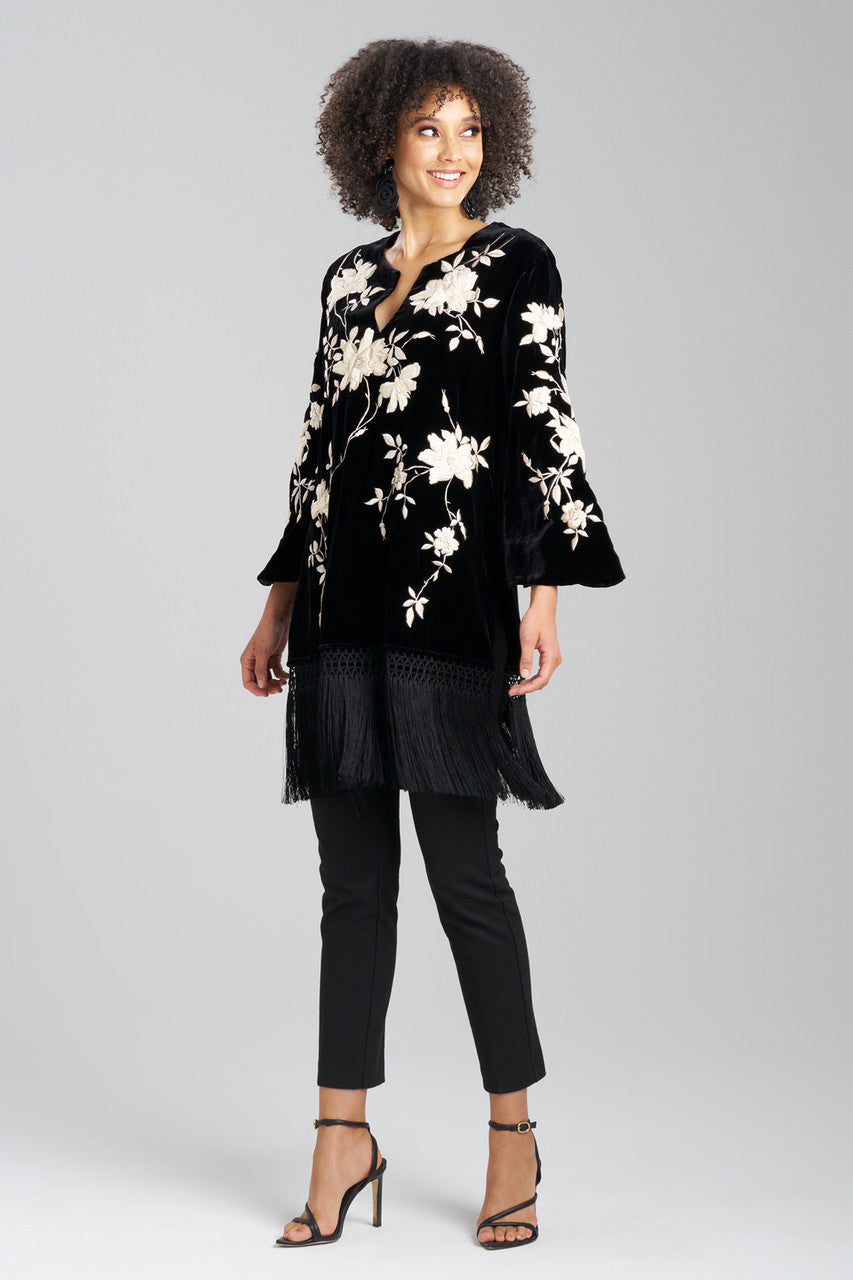 NATORI Buy Couture Velvet Silk Embroidered Fringe Tunic in Black Online