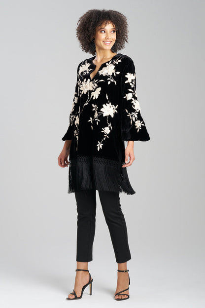 NATORI Buy Couture Velvet Silk Embroidered Fringe Tunic in Black Online
