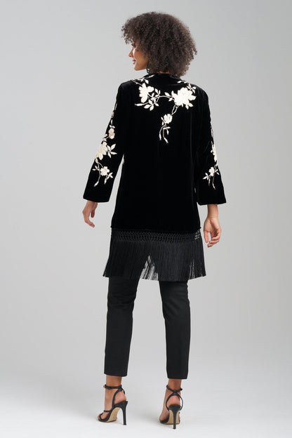 NATORI Buy Couture Velvet Silk Embroidered Fringe Tunic in Black Online