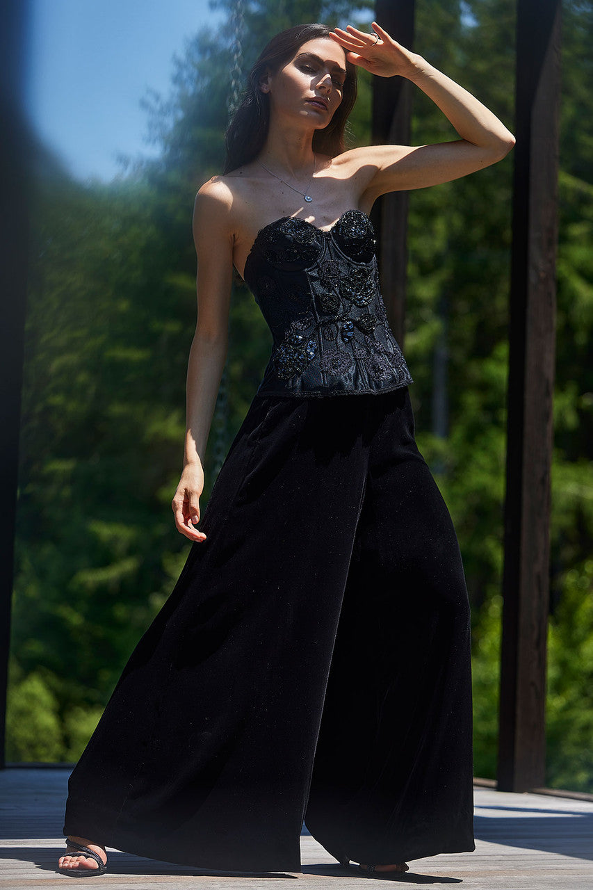 NATORI Buy Floral Beaded Corset in Black Online
