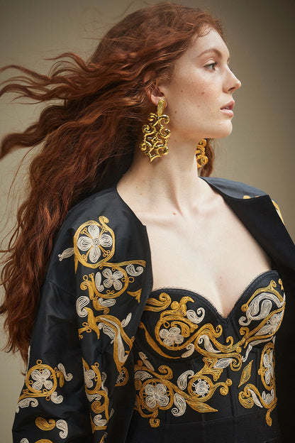 NATORI Buy Floral Embroidered Corset in Black Online