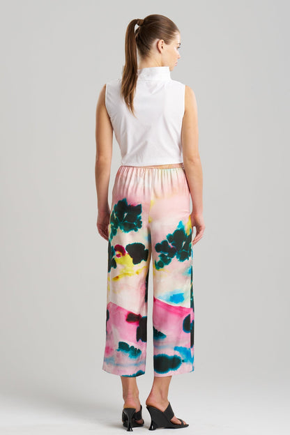 NATORI Akiko Printed Cotton Silk Twill Cropped Pull On Pants