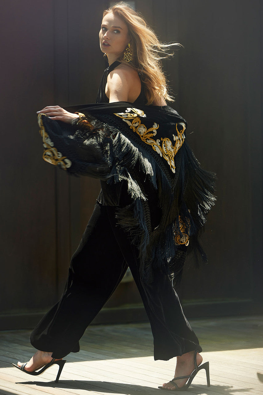 NATORI Buy Couture Velvet Silk Palazzo Pants in Black Online