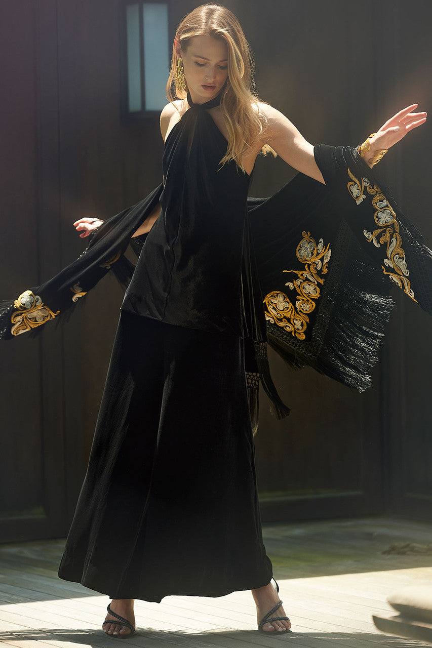 NATORI Buy Couture Velvet Silk Palazzo Pants in Black Online