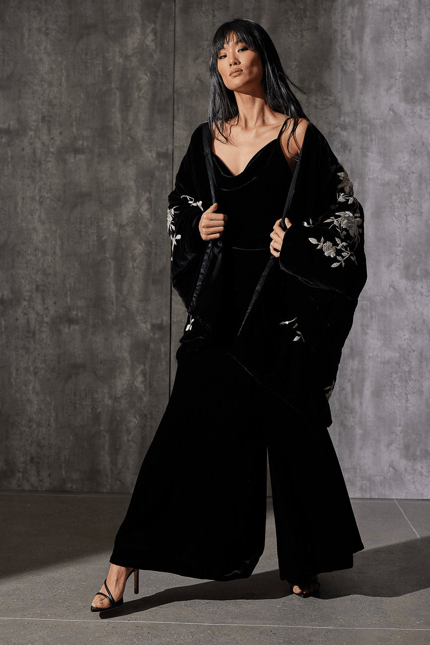 NATORI Buy Couture Velvet Silk Palazzo Pants in Black Online
