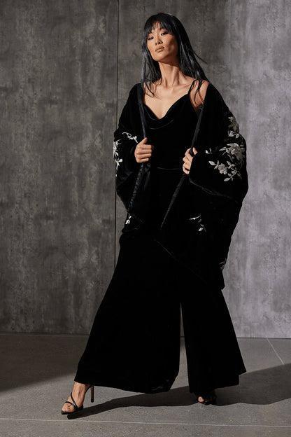 NATORI Buy Couture Velvet Silk Palazzo Pants in Black Online