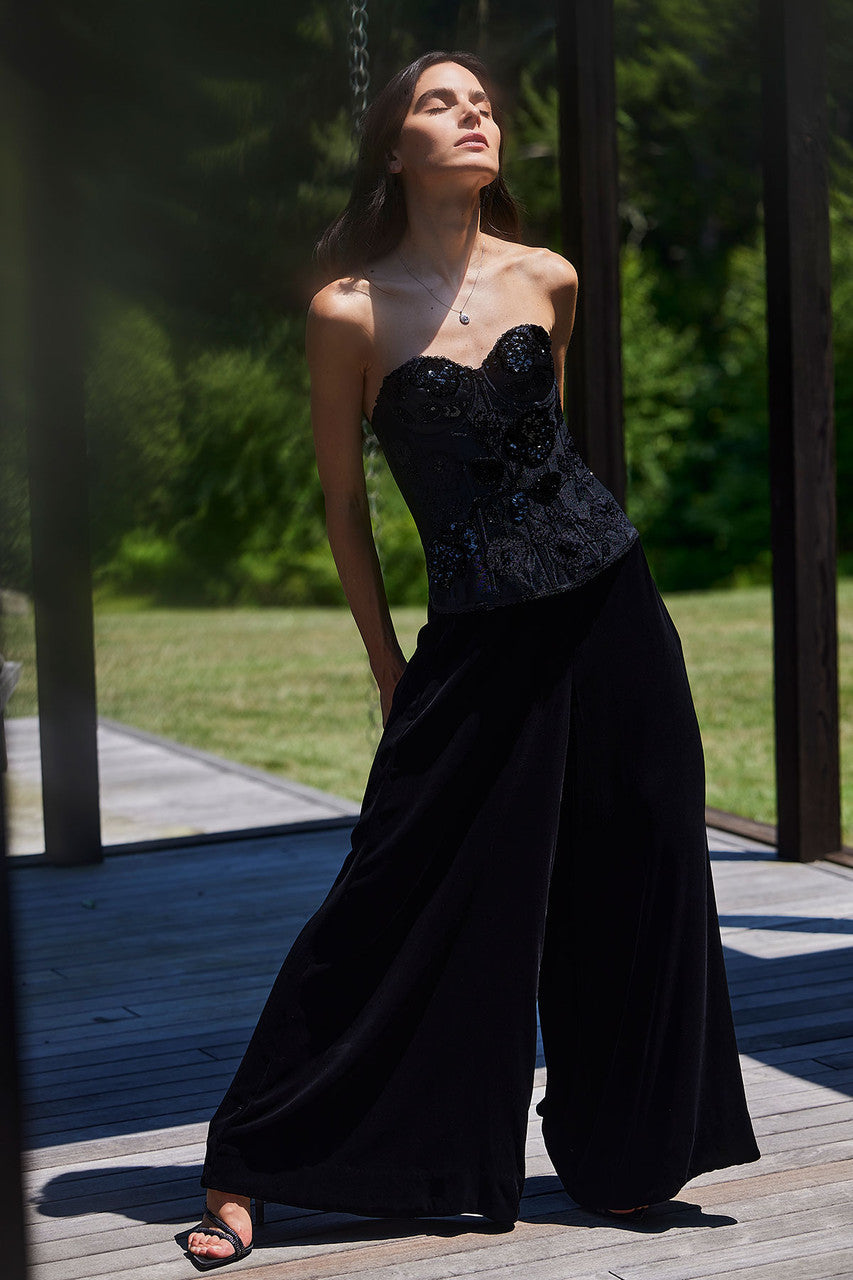 NATORI Buy Couture Velvet Silk Palazzo Pants in Black Online