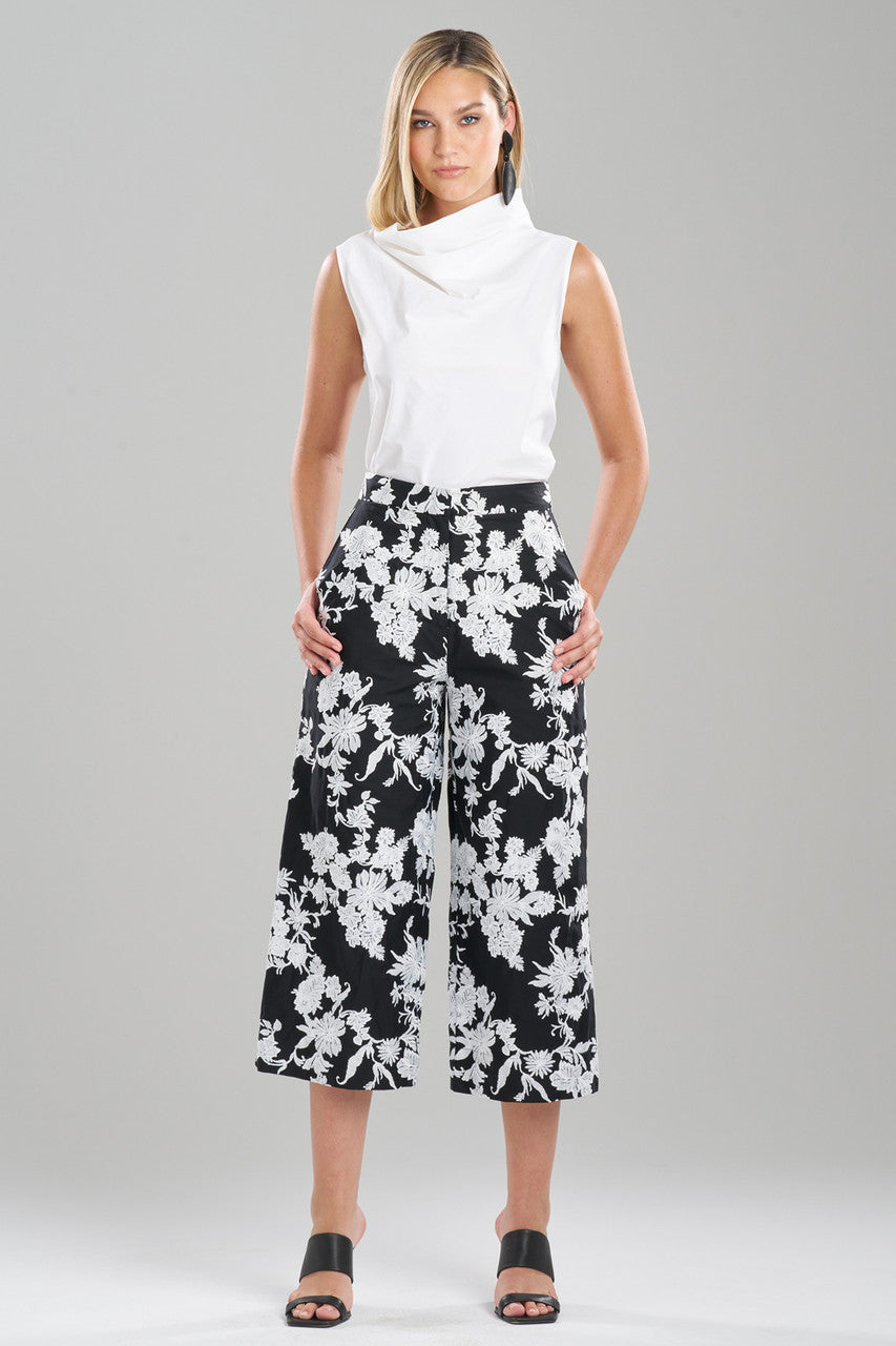 NATORI Buy Tangier Embroidered Cotton Pants in Black/White Online