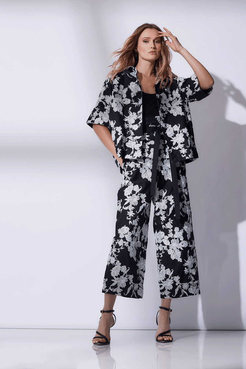 NATORI Buy Tangier Embroidered Cotton Pants in Black/White Online