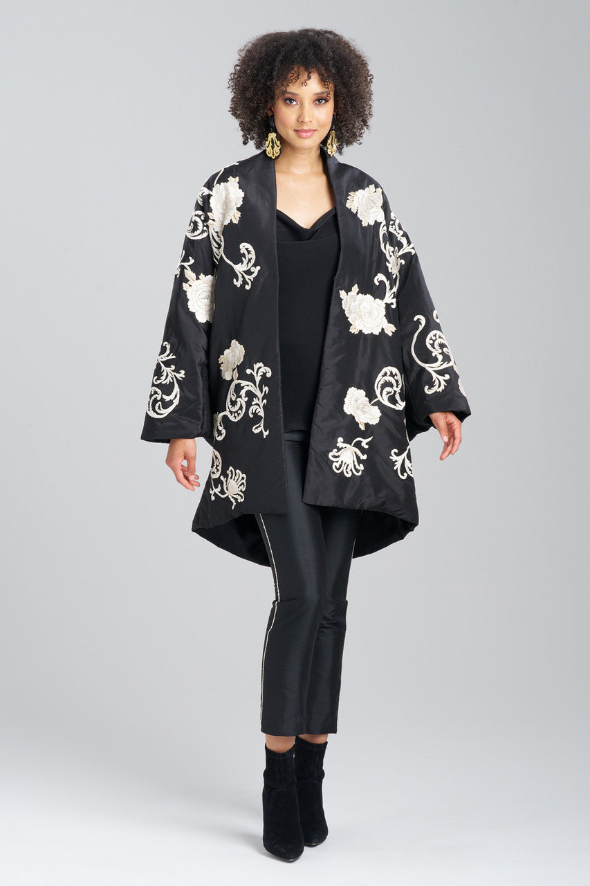 NATORI Buy Couture Silk Taffeta Embroidered Coat in Black Online