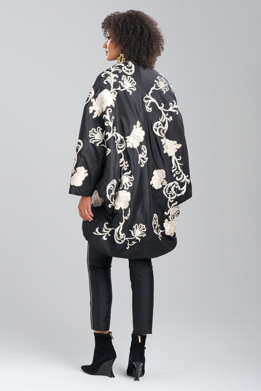 NATORI Buy Couture Silk Taffeta Embroidered Coat in Black Online