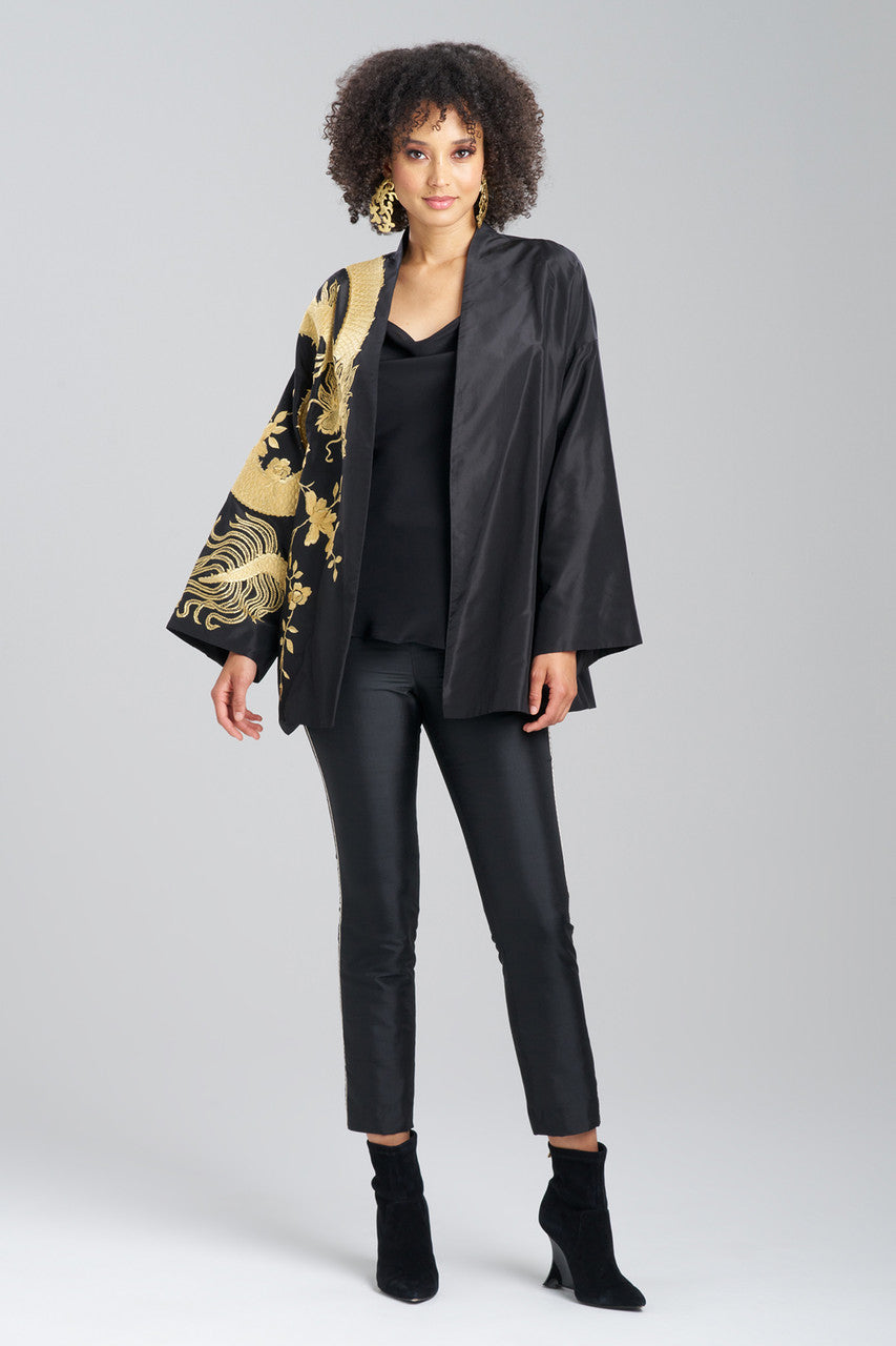 NATORI Buy Couture Silk Taffeta Embroidered Dragon Coat in Black Online